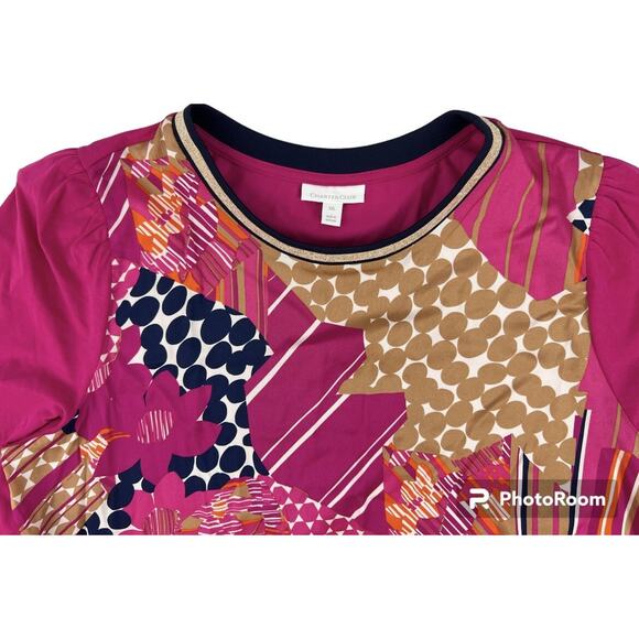 NEW Charter Club Top Womens XXL Pink Bold Pattern Silky Pullover Long sleeve - Picture 5 of 12
